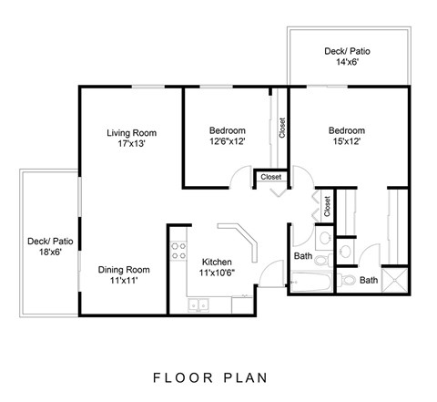 Floor plan for 2 beds, 2 baths, 1172 sqft